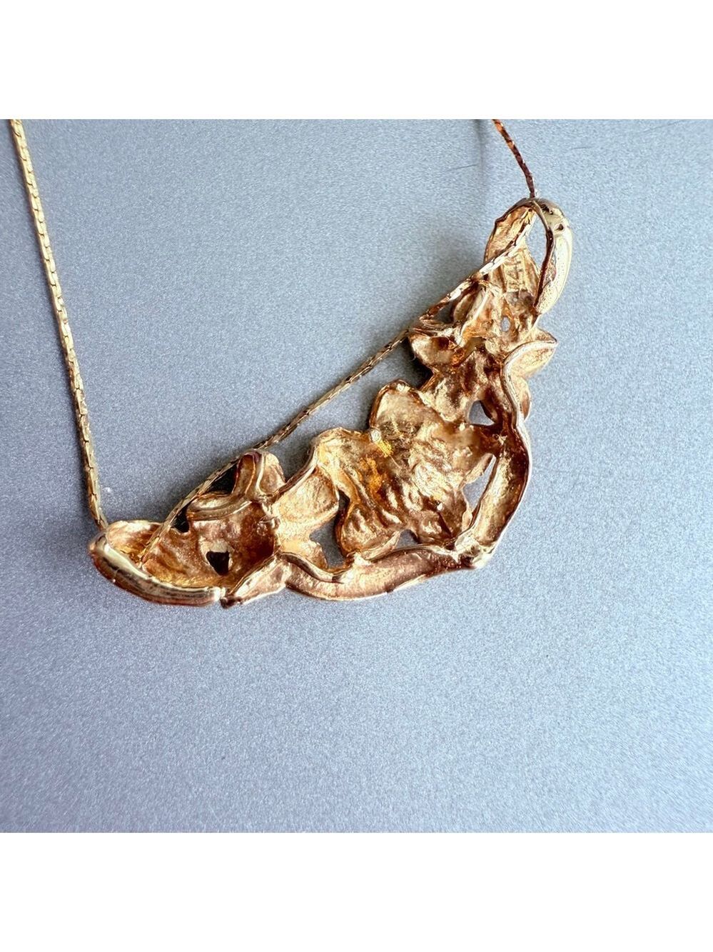14K Solid Yellow Gold Three Hawaiian Plumeria Flower Pendant Enhancer Necklace - Picture 5 of 9